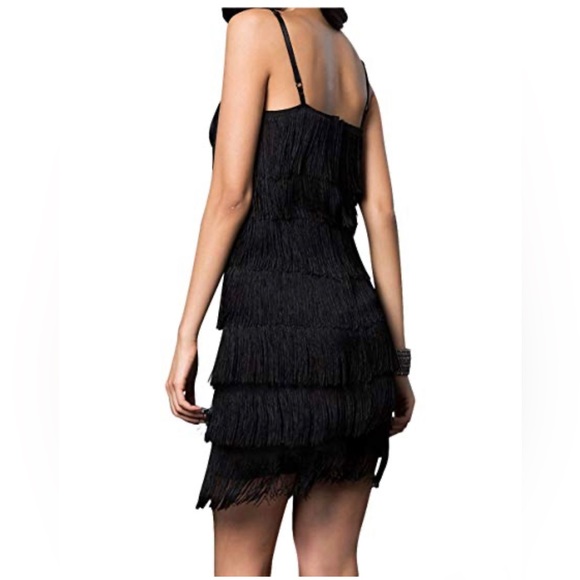 NWT Cheryl Creations Black Short Tiered Fringe Mini Dress - Picture 3 of 9